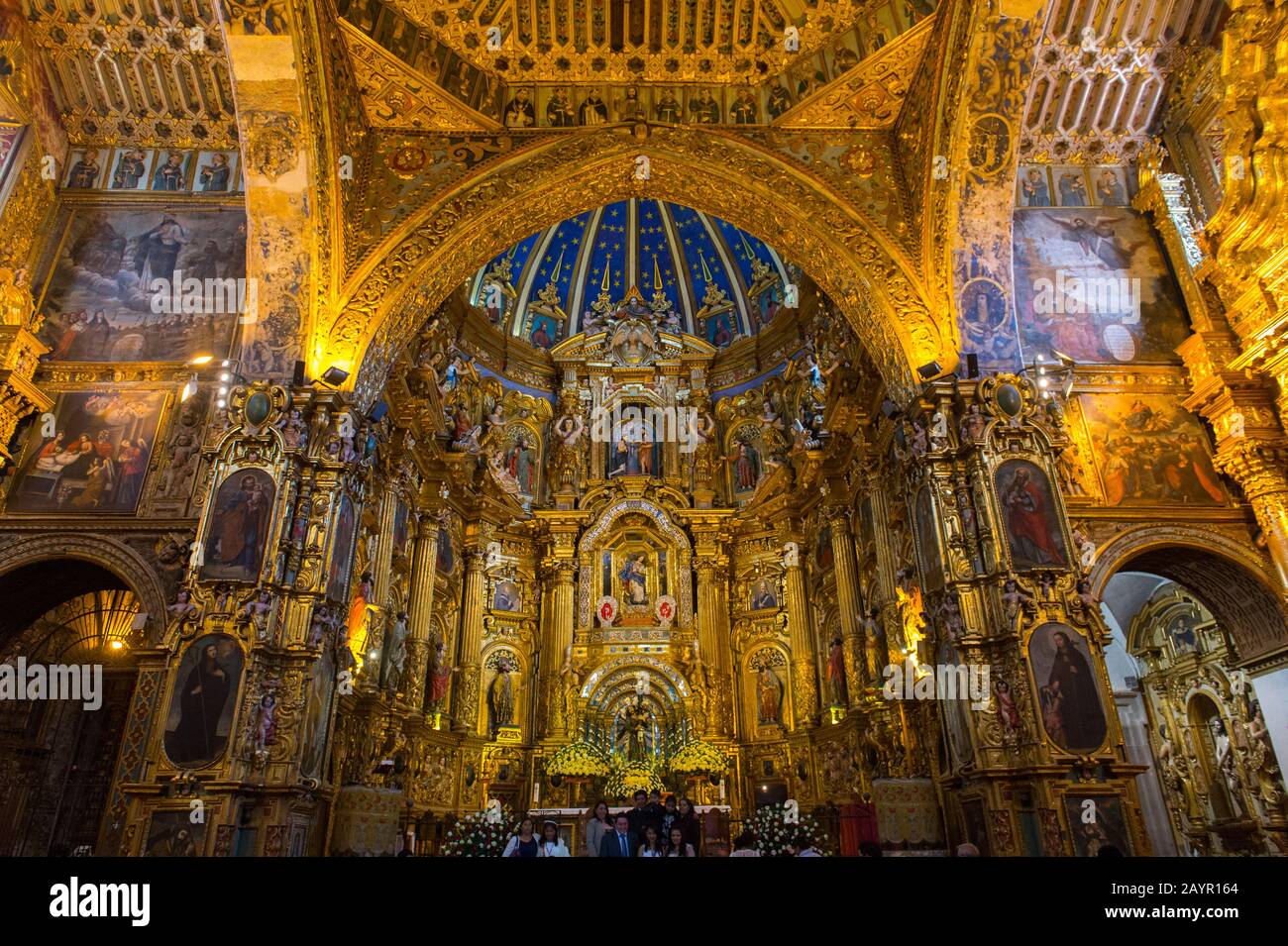 Painted with gold leaf the interior of the San Francisco Church is the most lavish historical church in the historic center (UNESCO World Heritage Sit Stock Photo