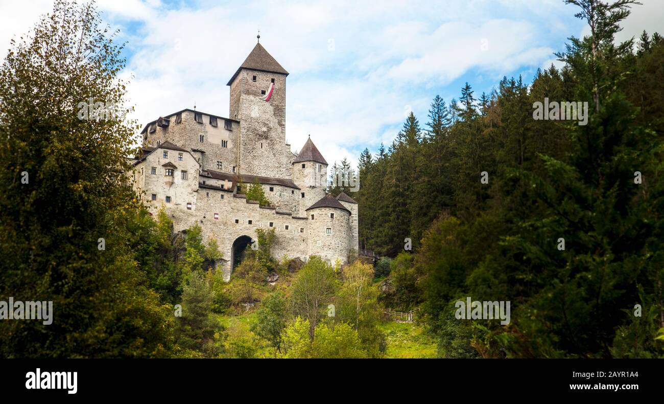 Taufers Castle from Sand in Taufers in South Tyrol Italy Stock Photo