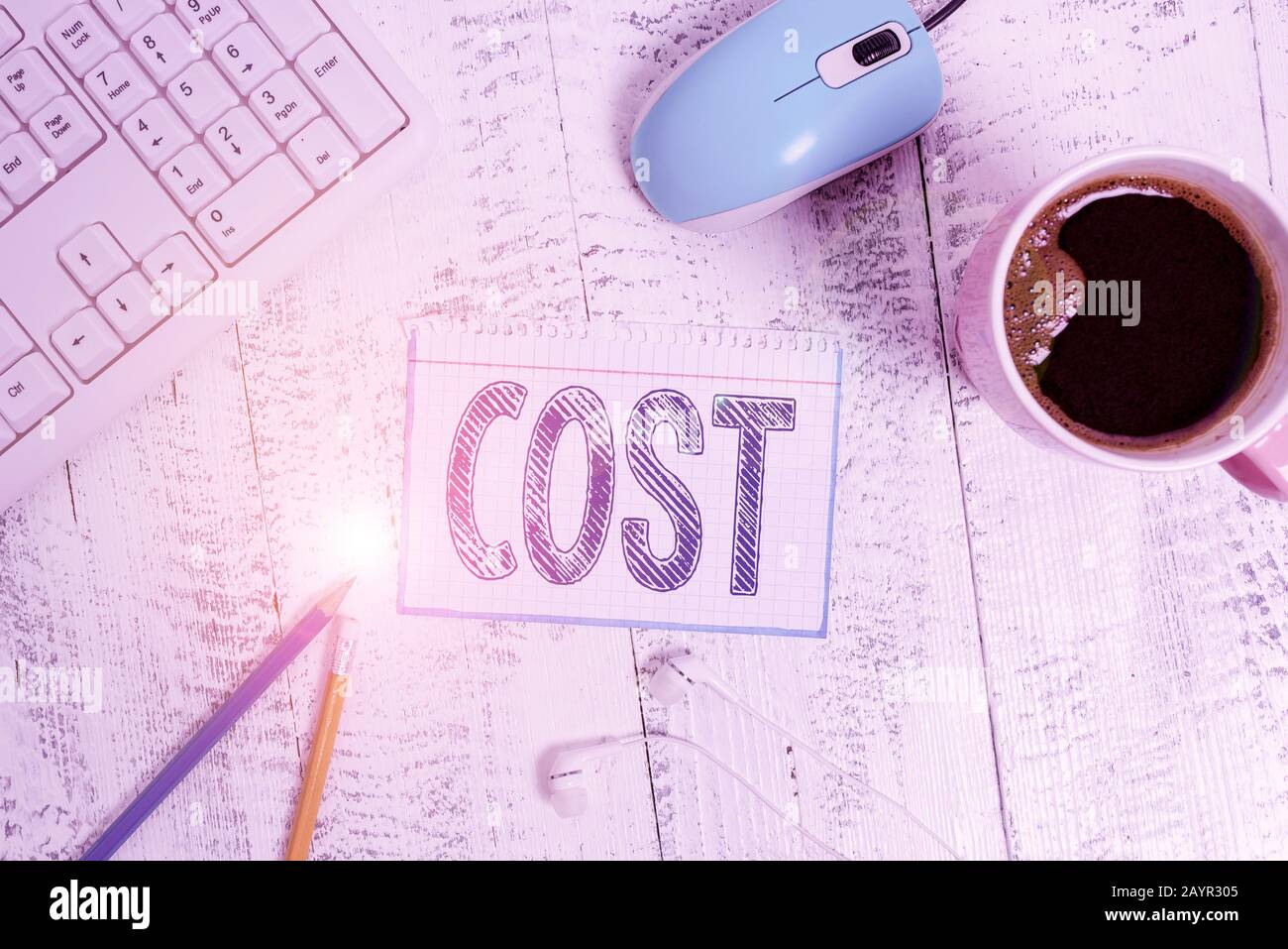 Writing note showing Cost. Business concept for The amount that usualy paid for a item you buy or hiring a demonstrating Technological devices colored Stock Photo