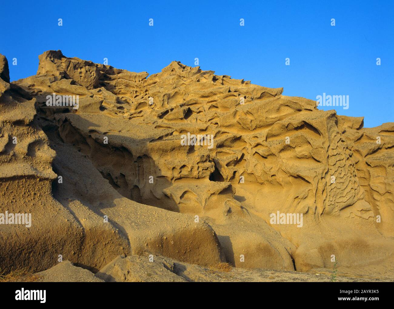 pumice with erosion forms, Greece, Santorini, Perissa Stock Photo