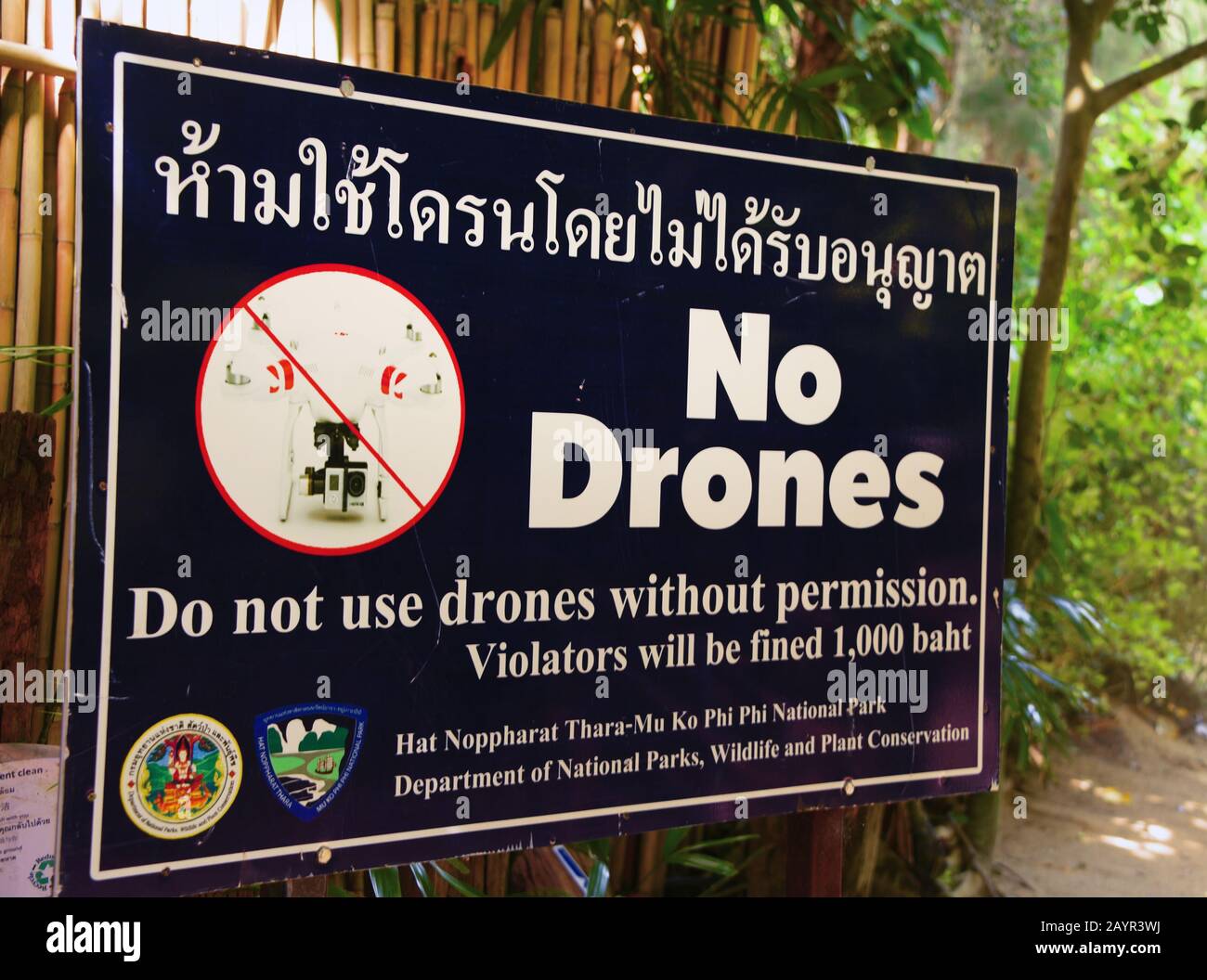 sign 'drones forbidden' on the Railay beach, Thailand, Krabi Stock Photo