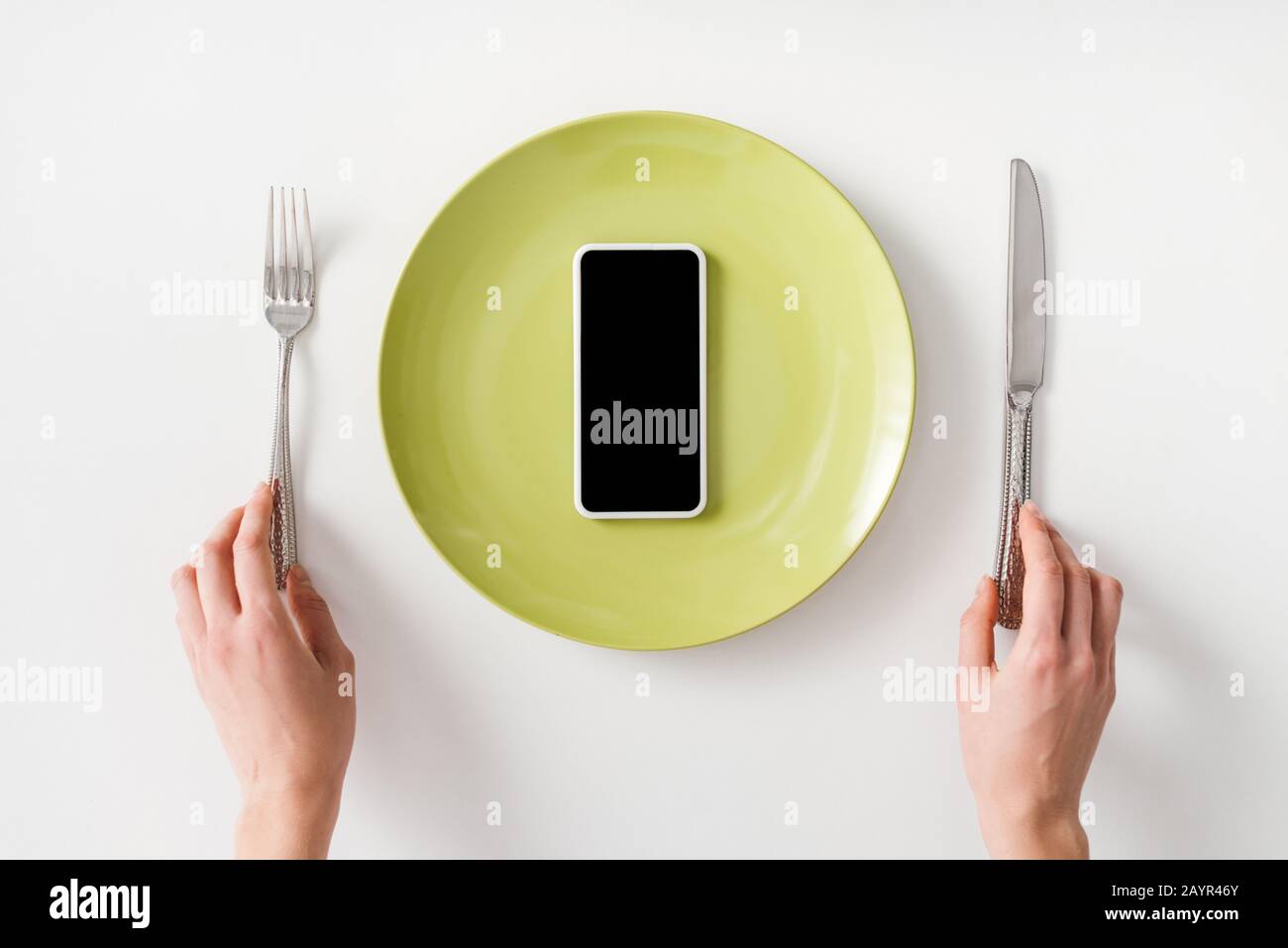 Female knife fork hands cutlery hi-res stock photography and images - Alamy