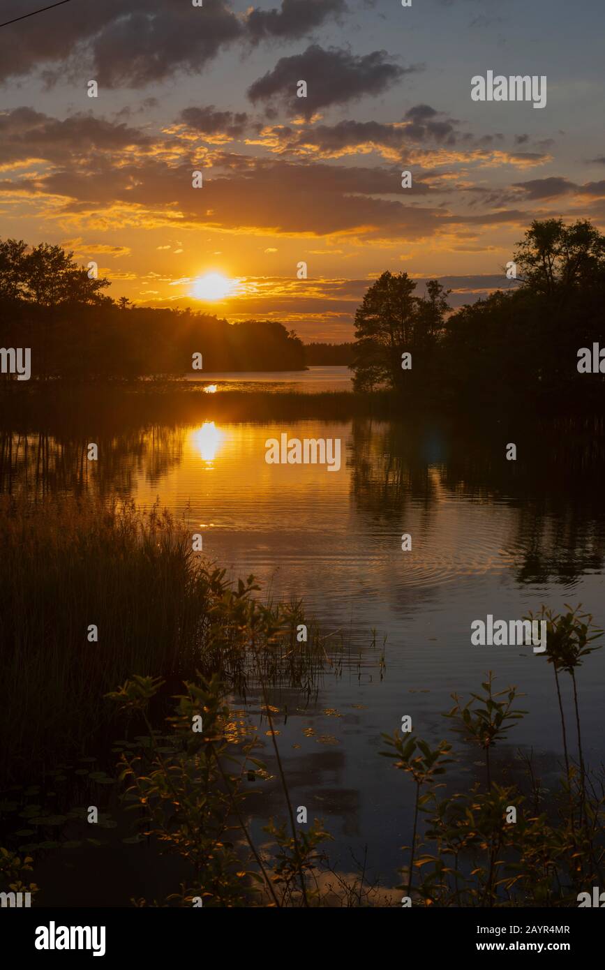 lake Schaalsee at sunset, Germany, Mecklenburg-Western Pomerania ...