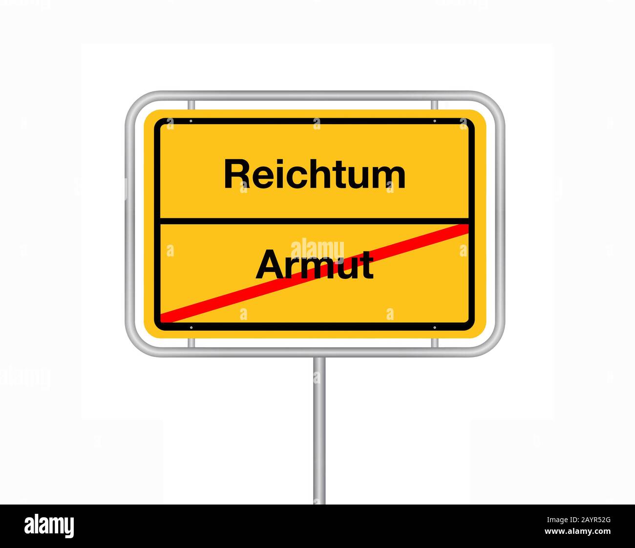 city limit sign lettering Armut - Reichtum, poverty - richness, Germany Stock Photo