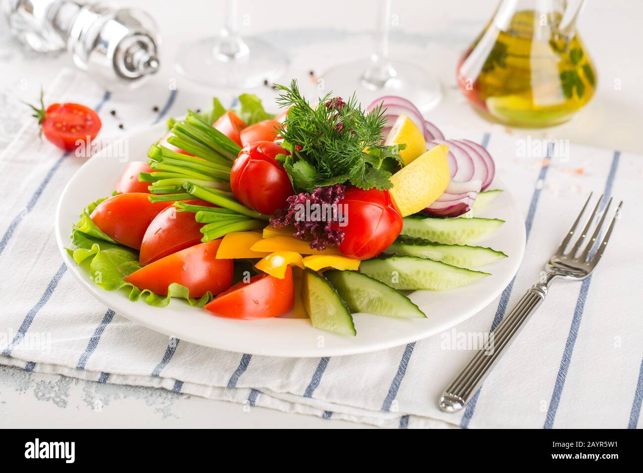 Assorted fresh vegetables on a plate. Stock Photo