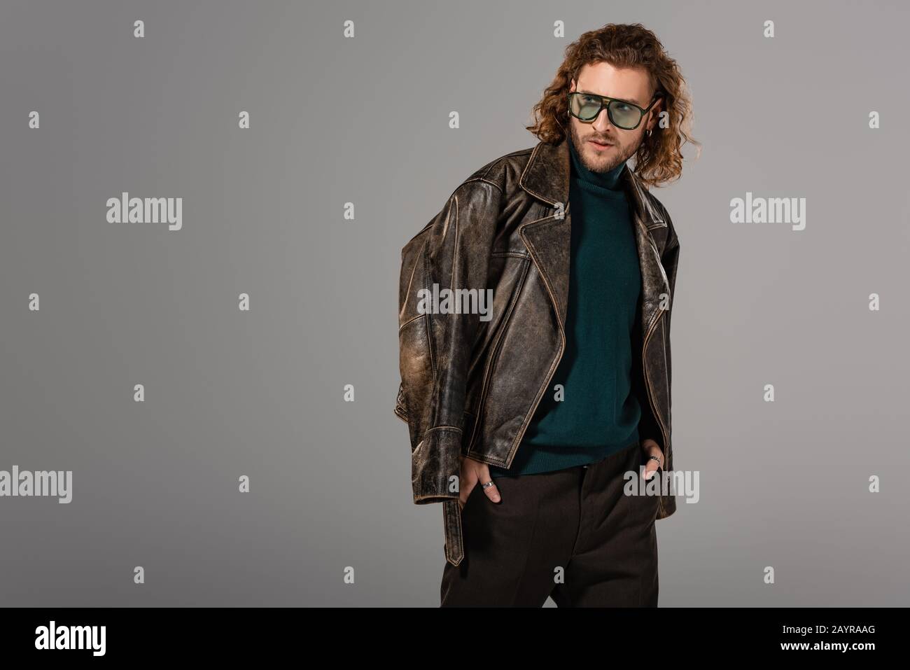 Handsome man in leather jacket hi-res stock photography and images - Alamy
