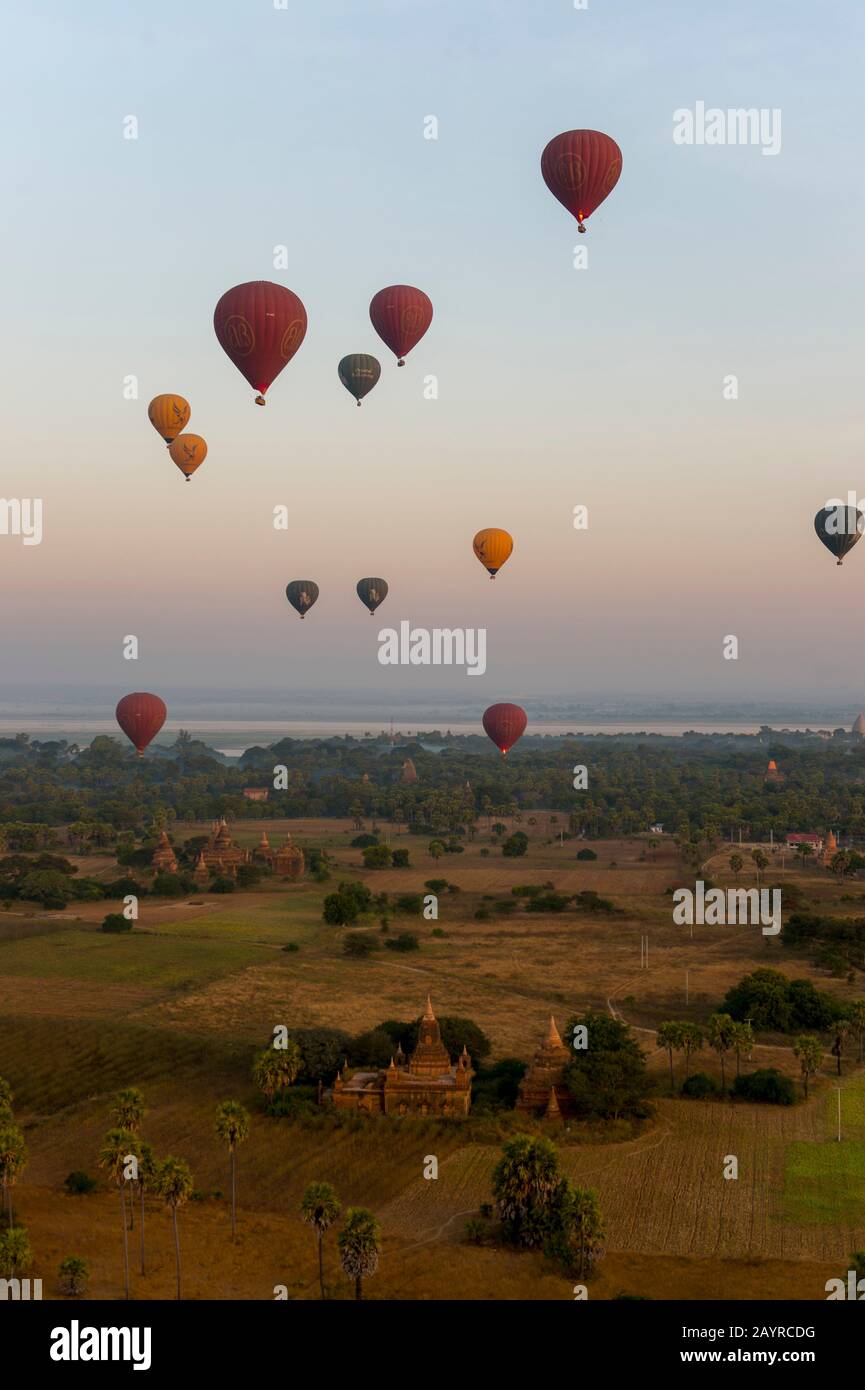 Hot air balloons flying over Bagan, Myanmar Stock Photo - Alamy