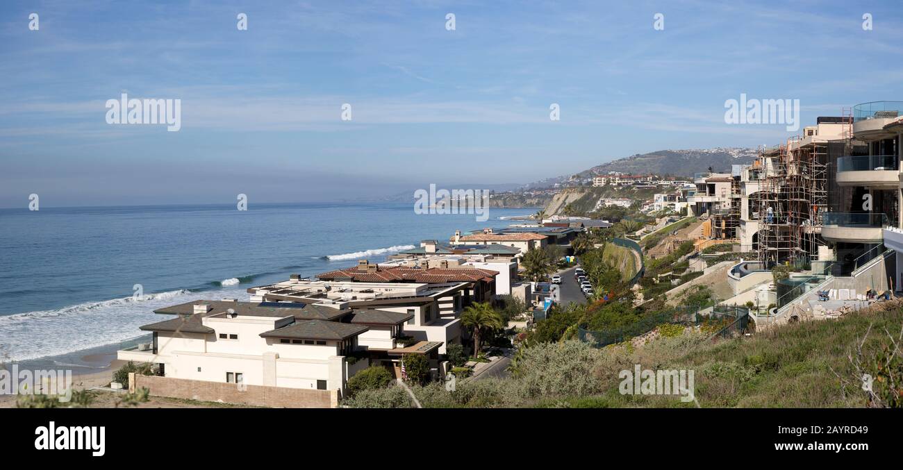 Panorama of new building construction and luxury homes along Strands Beach in Dana Point, Orange County, California Stock Photo