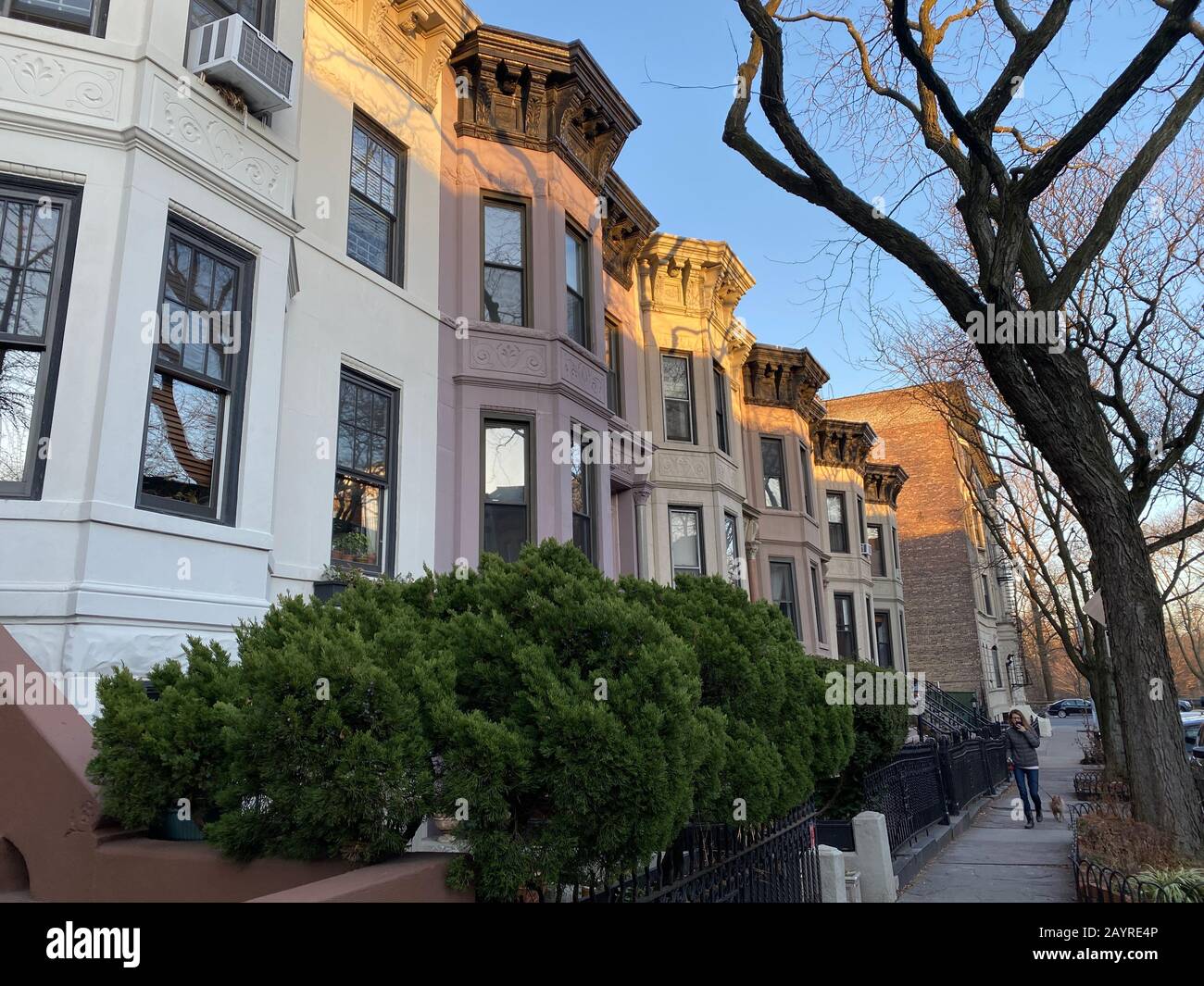 Row of classic Brownstone homes and apartments in the Park Slope