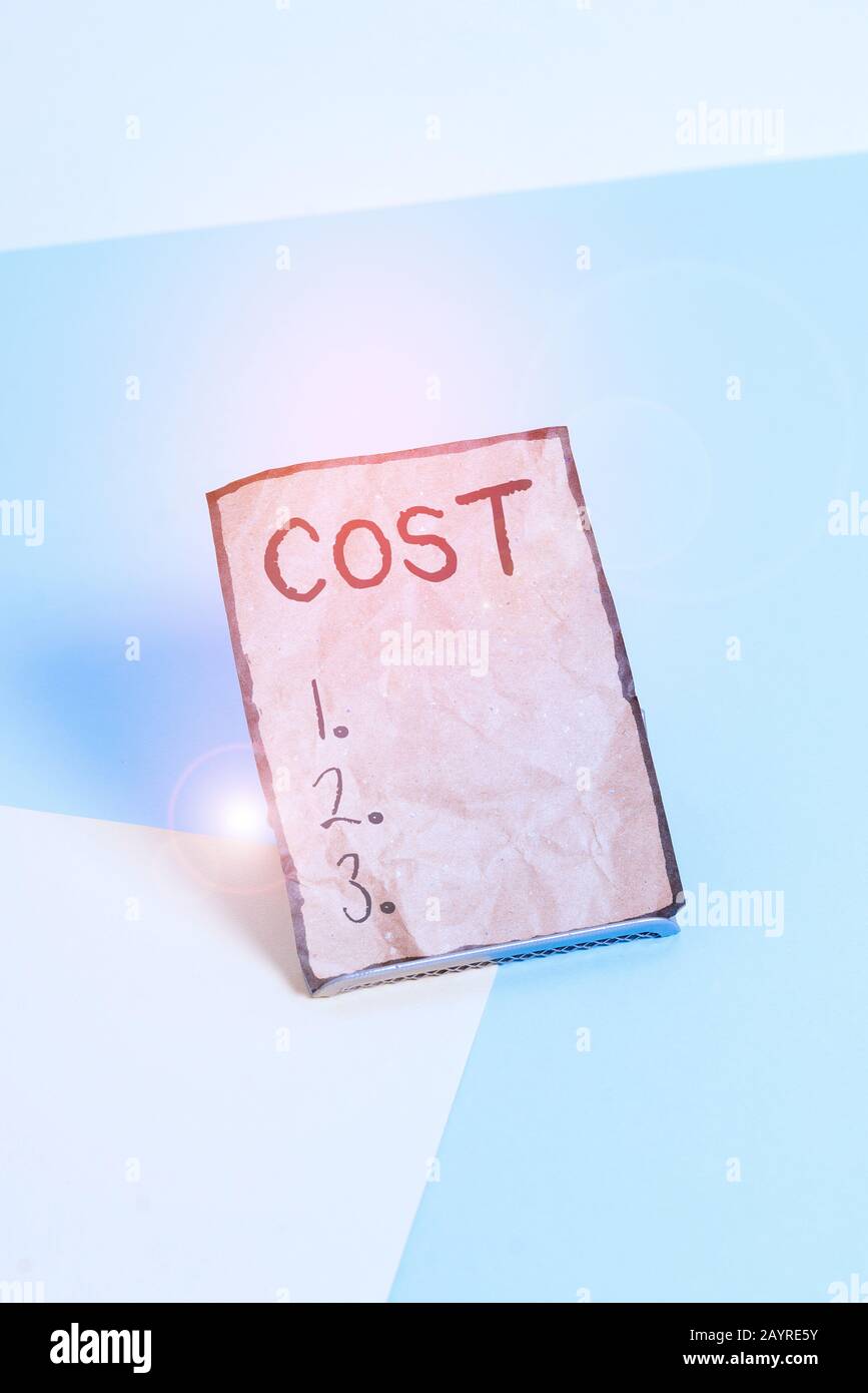 Writing note showing Cost. Business concept for The amount that usualy paid for a item you buy or hiring a demonstrating Paper on buffer wire on soft Stock Photo