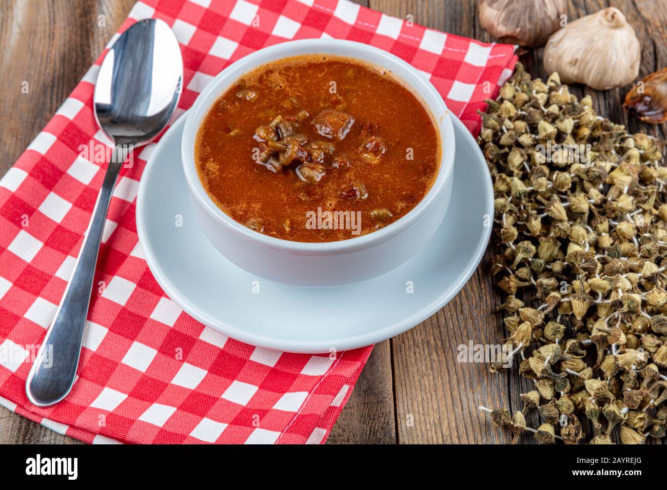 Traditional Turkish dishes, Okra Soup Konya Style; dried okra soup with lemon Stock Photo Alamy