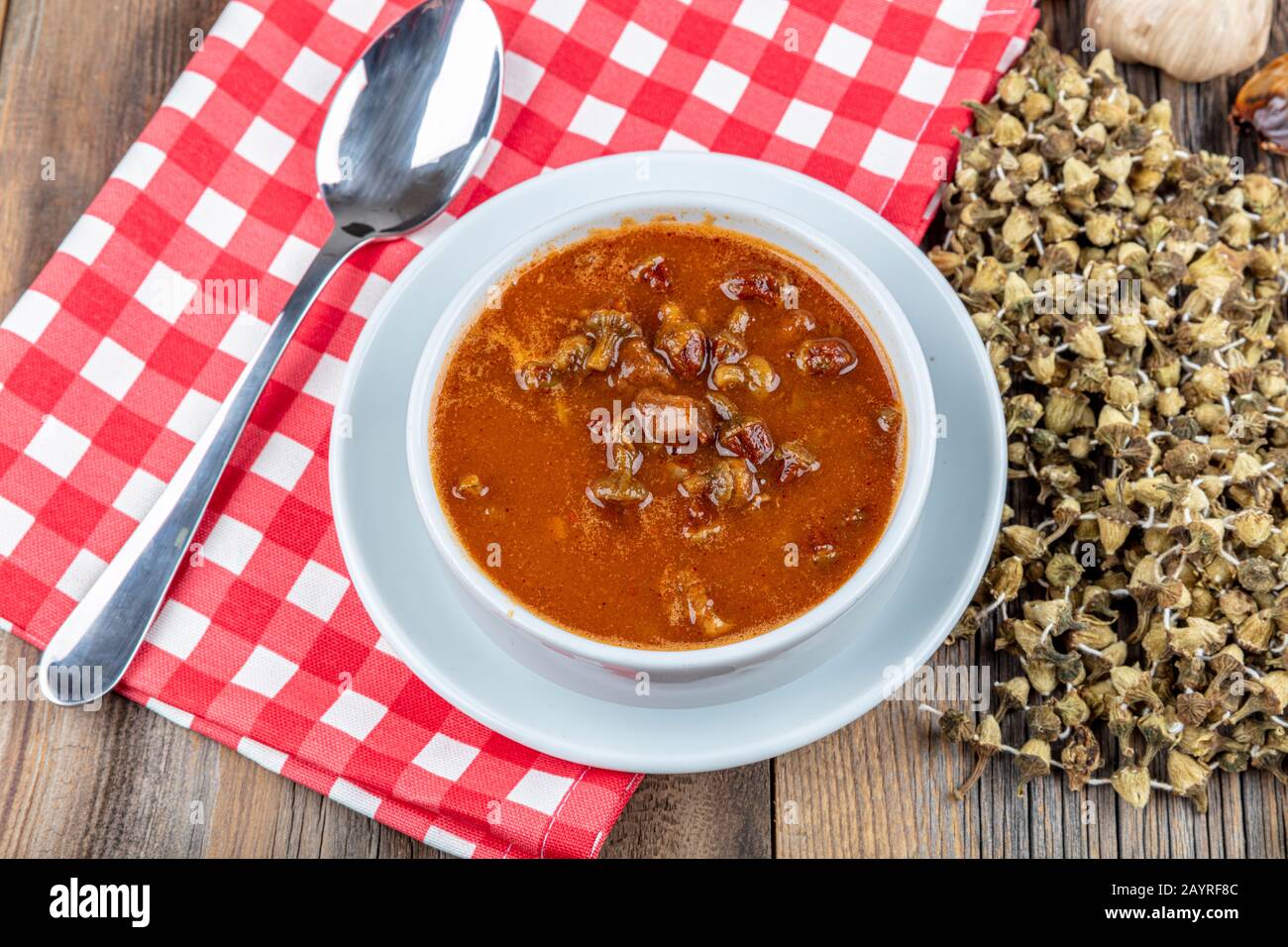 Traditional Turkish dishes, Okra Soup Konya Style; dried okra soup with lemon Stock Photo Alamy