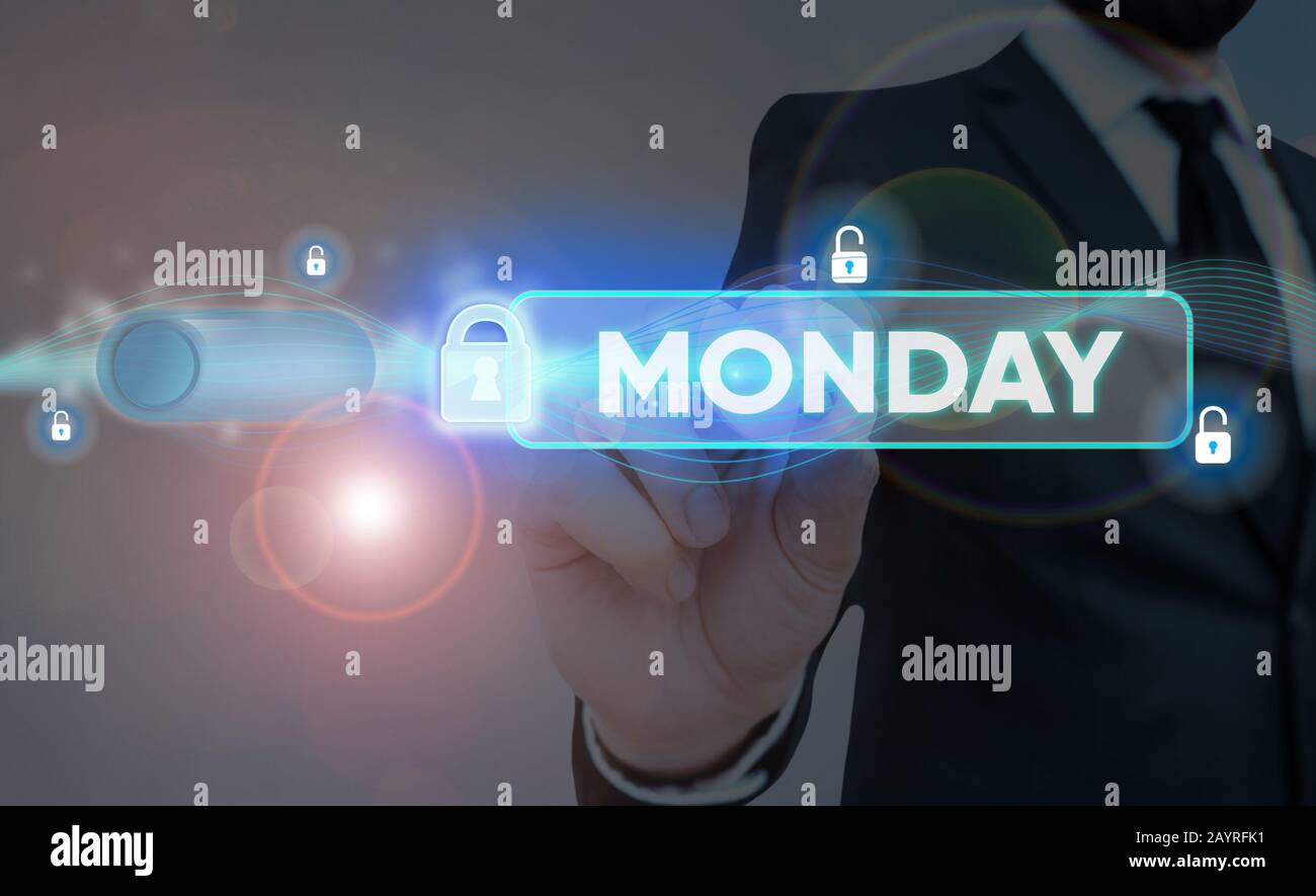 Conceptual hand writing showing Monday. Concept meaning the day of the ...