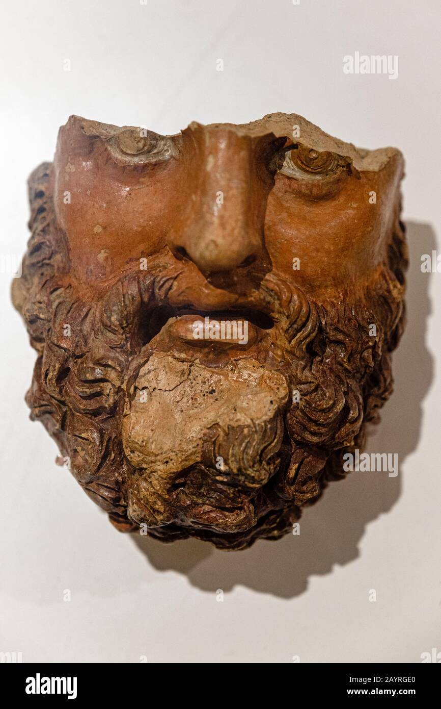 Palatine Museum, Museo Palatino, terracotta bearded male head, late 4th early 3rd century BC artefact, from Palatine Hill Auguratorium, Rome, Italy Stock Photo