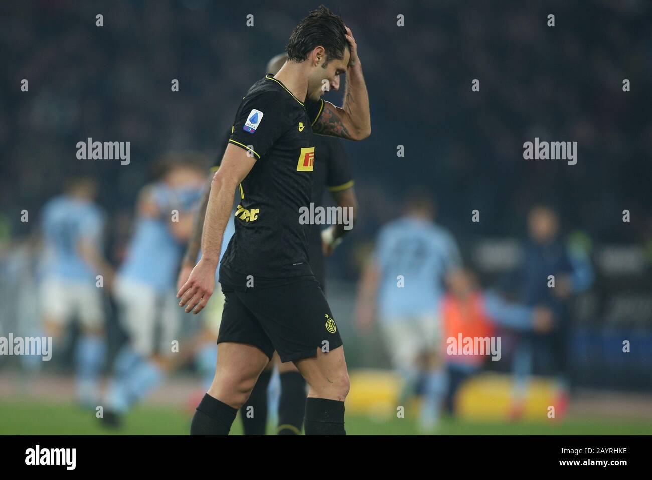 Rome, Italy. 17th Feb, 2020. Rome, Italy - 16.02.2020: Disappointment A.Candreva (F.c. Inter) during the Italian Serie A soccer match 24 between Ss Lazio vs FC Inter Milan, at Olympic Stadium in Rome. Credit: Independent Photo Agency/Alamy Live News Stock Photo