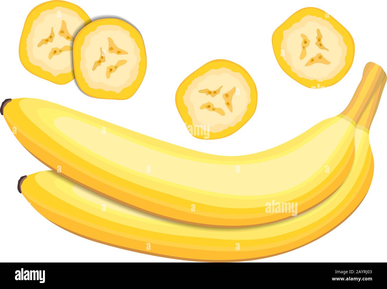 Two bananas with slices on white background vector illustration Stock Vector