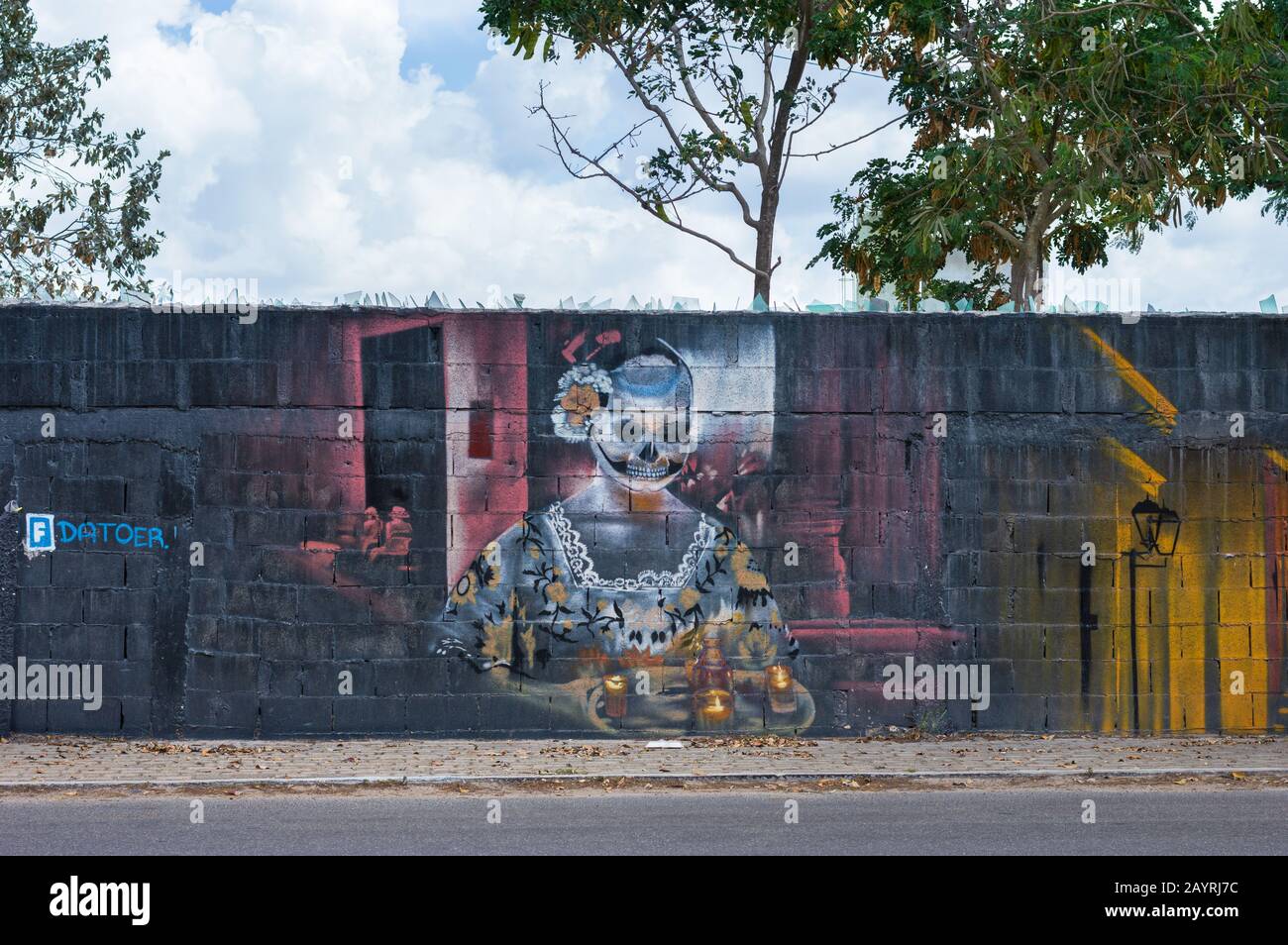 Day of the dead mural, street art in Merida, Yucatan, Mexico. Stock Photo