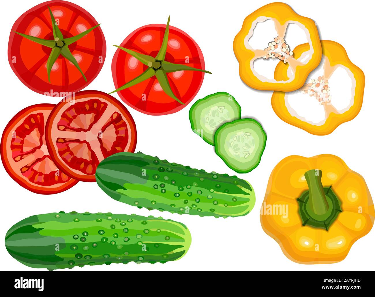 Set of fresh raw vegetables on white background. Stock Vector