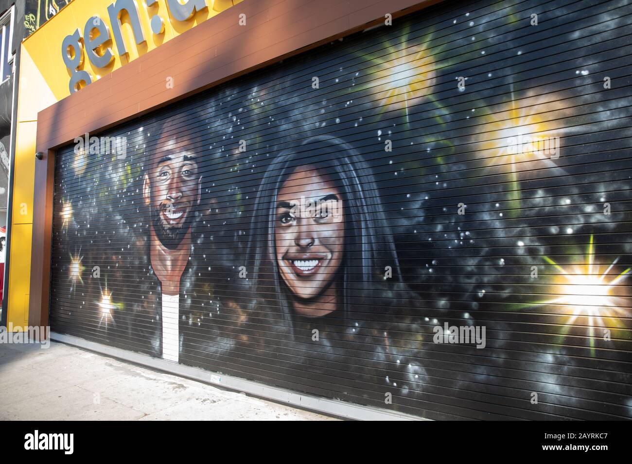 Kobe and Gigi Bryant wall art in Los Angeles Stock Photo