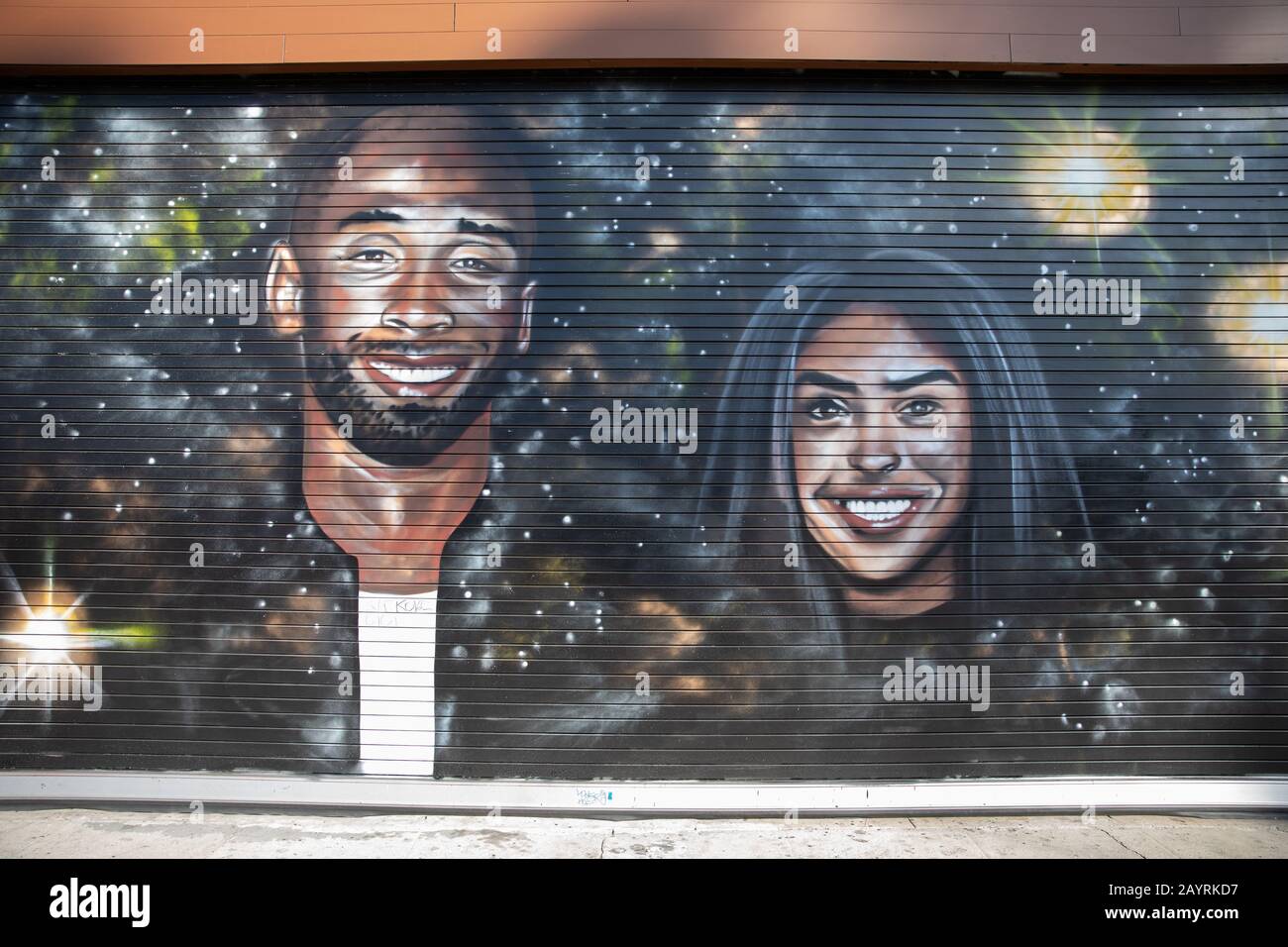 Kobe and Gigi Bryant wall art in Los Angeles Stock Photo