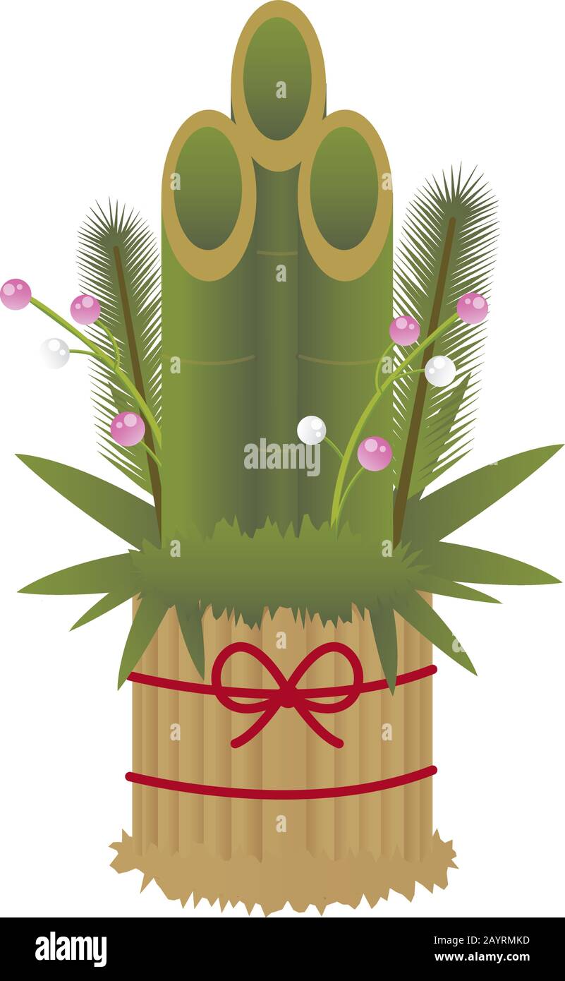 Kadomatsu (Japanese pine and bamboo decoration) illustration for new year card Stock Vector