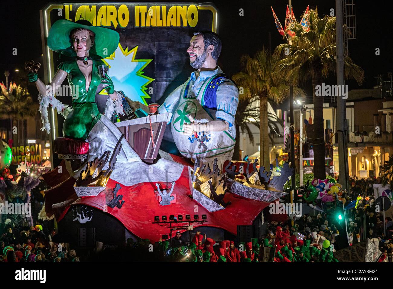 the floats of the Viareggio 2020 carnival parade along the seafront