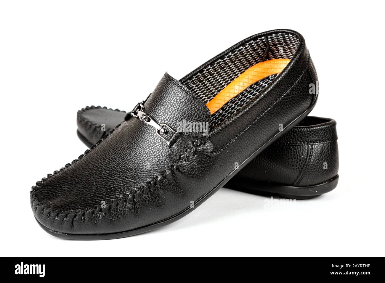 black leather shoes on a white isolated background Stock Photo - Alamy