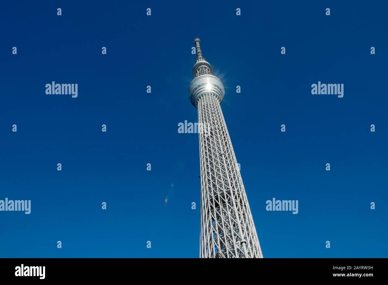 The Tokyo Skytree is the tallest tower in the world and is a broadcasting, restaurant, and observation tower in Sumida, Tokyo, Japan. Stock Photo