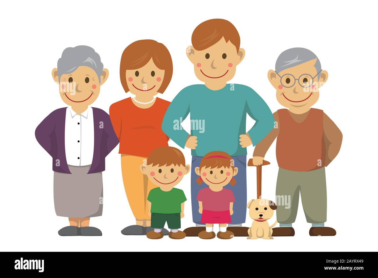 Happy family vector illustration / with grandparents Stock Vector