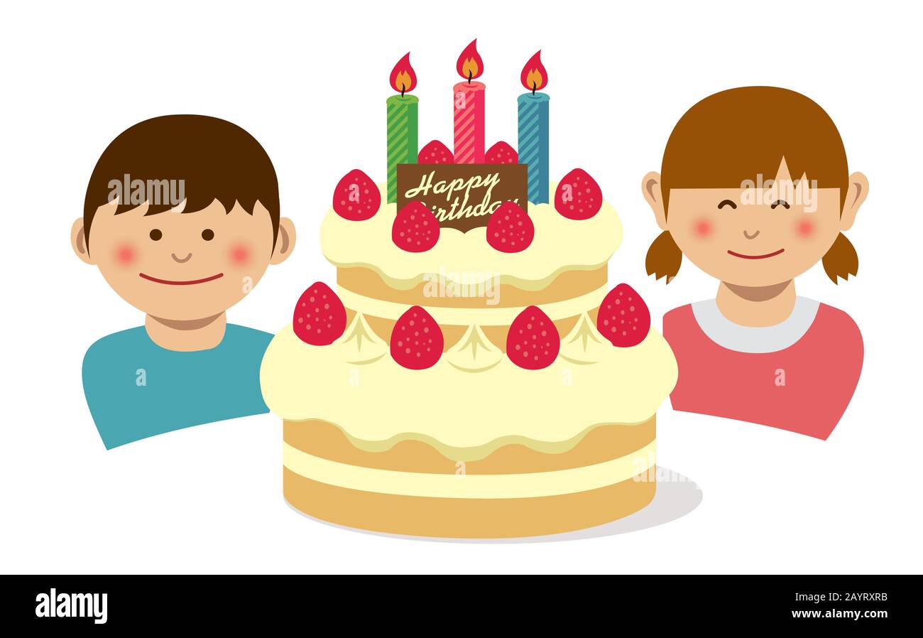 Happy birthday.Birthday cake and kids illustration Stock Vector ...