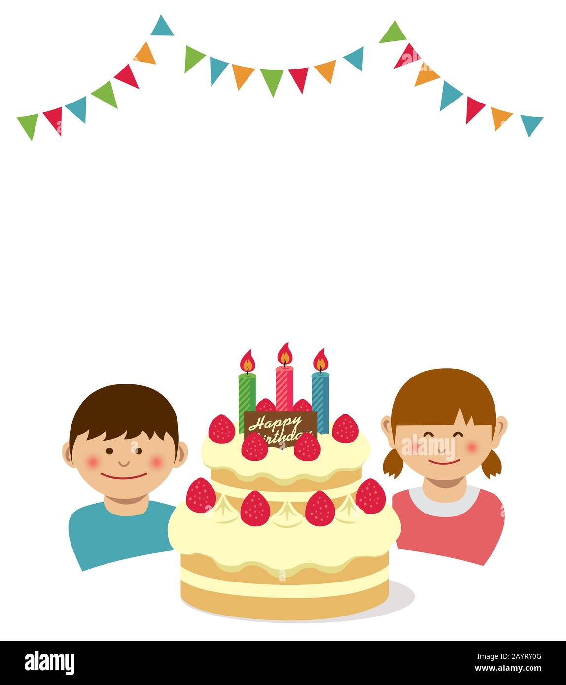Happy birthday.Birthday cake and kids illustration. Stock Vector