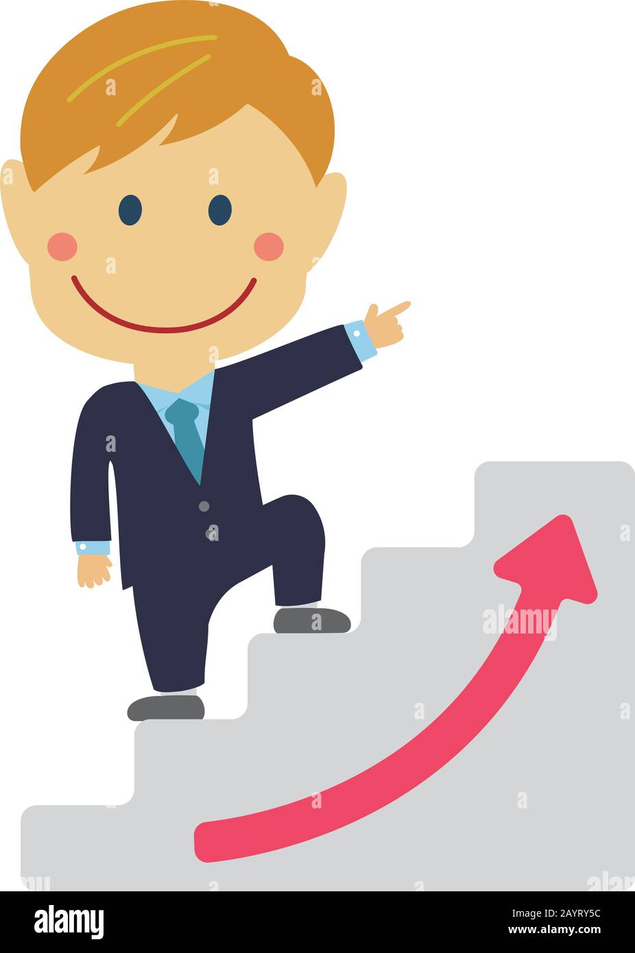 deformed cartoon businessman illustration of going up the stairs aiming at success and career up ( caucasian worker) Stock Vector