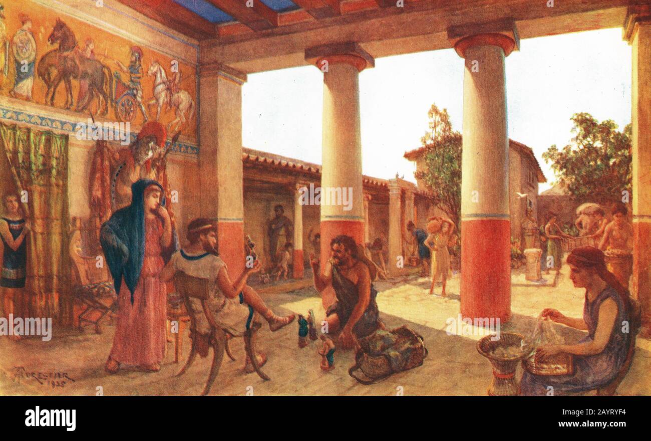 Illustration of domestic life in ancient Greece Stock Photo