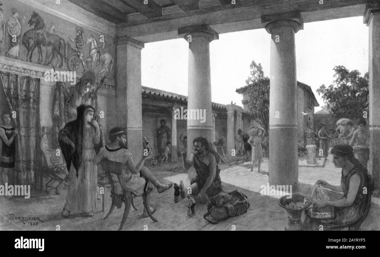 Illustration of domestic life in ancient Greece Stock Photo