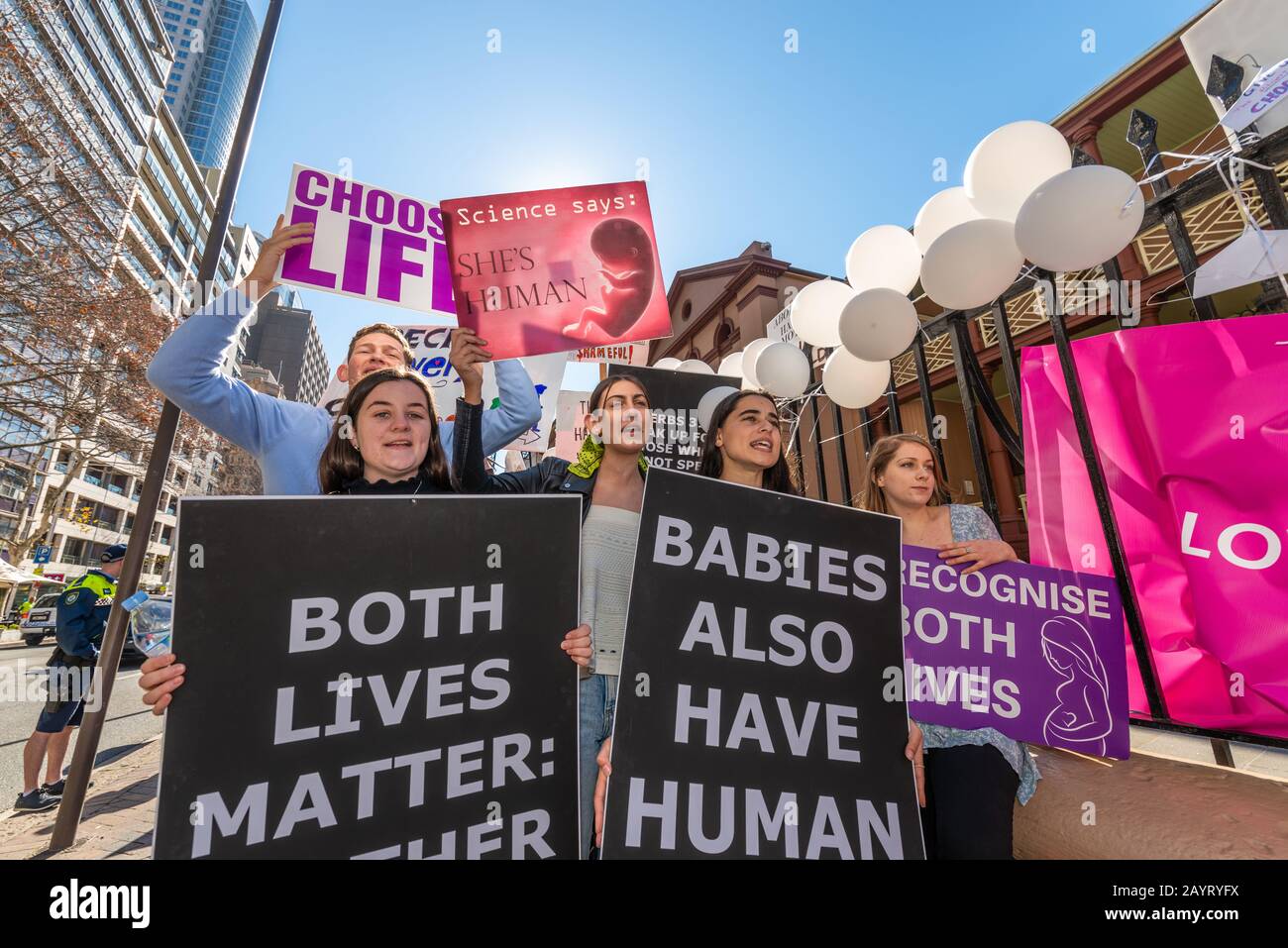 SYDNEY, AUSTRALIA – August 6, 2019. - Hundreds of anti-abortion protesters gather outside the New South Wales Parliament House, Sydney. Stock Photo