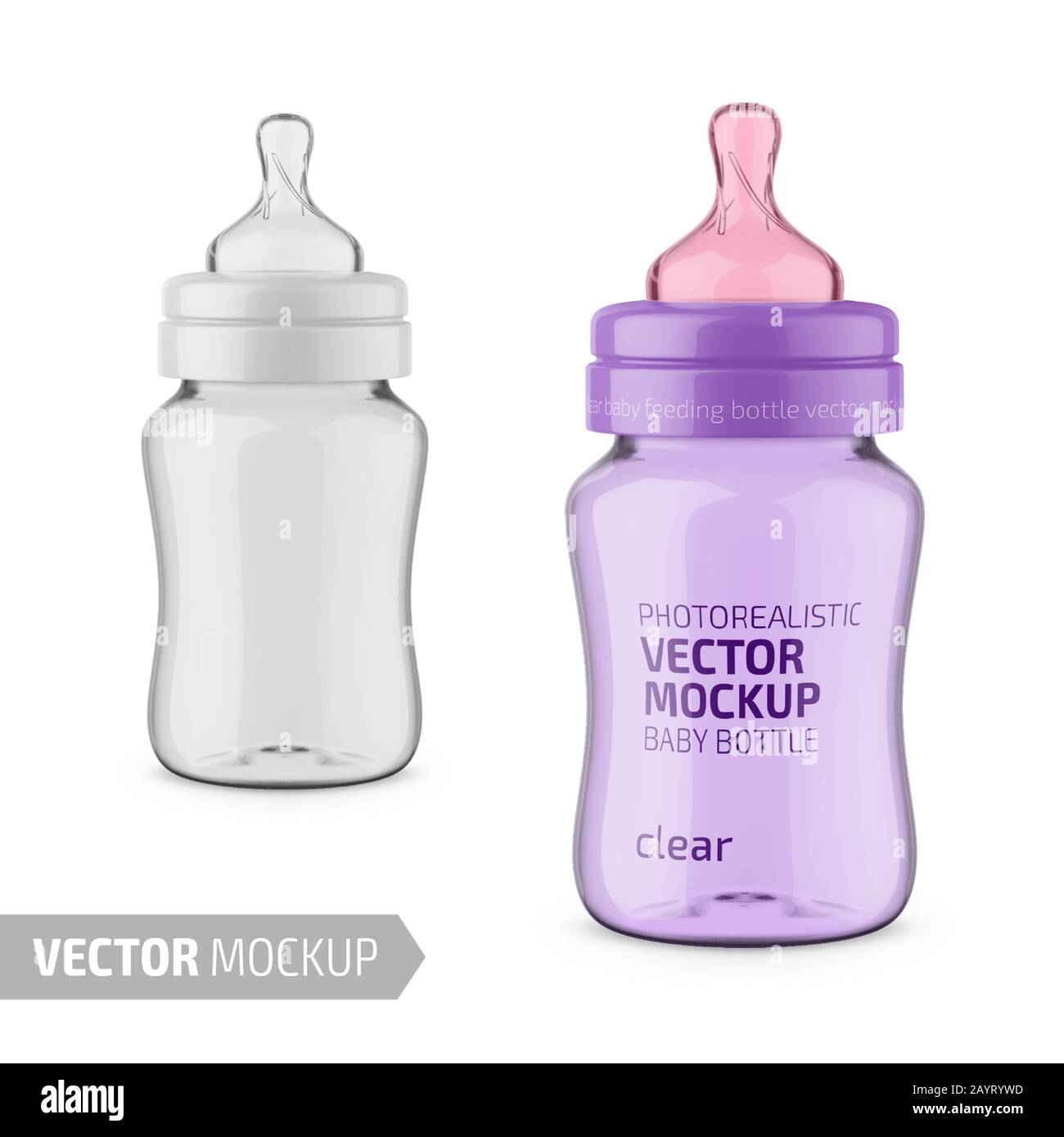 Seamless pattern of plastic transparent baby bottles with silicone