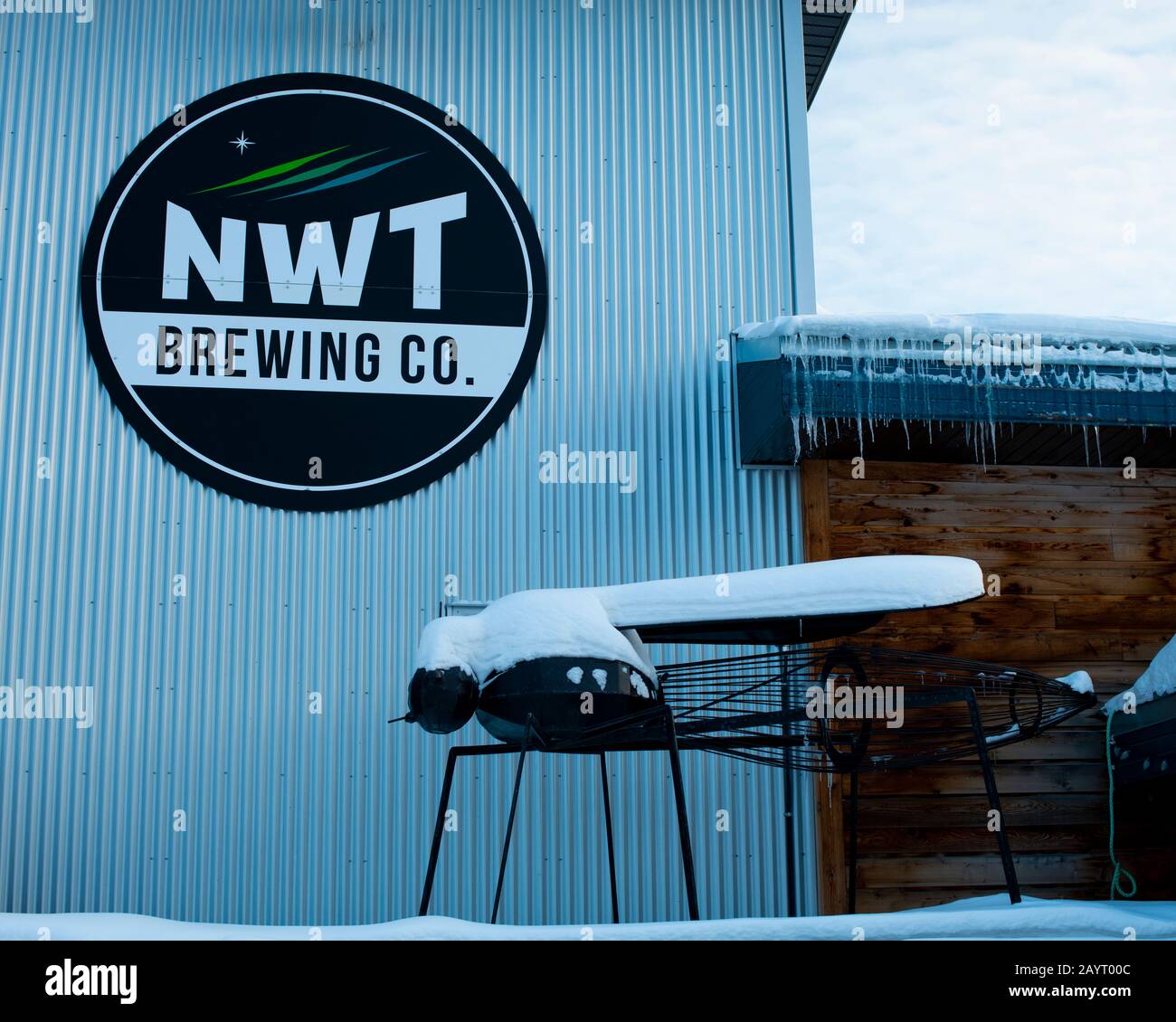 Mosquito sculpture at the NWT Brewing Company in Yellowknife, Northwest Territories, Canada Stock Photo