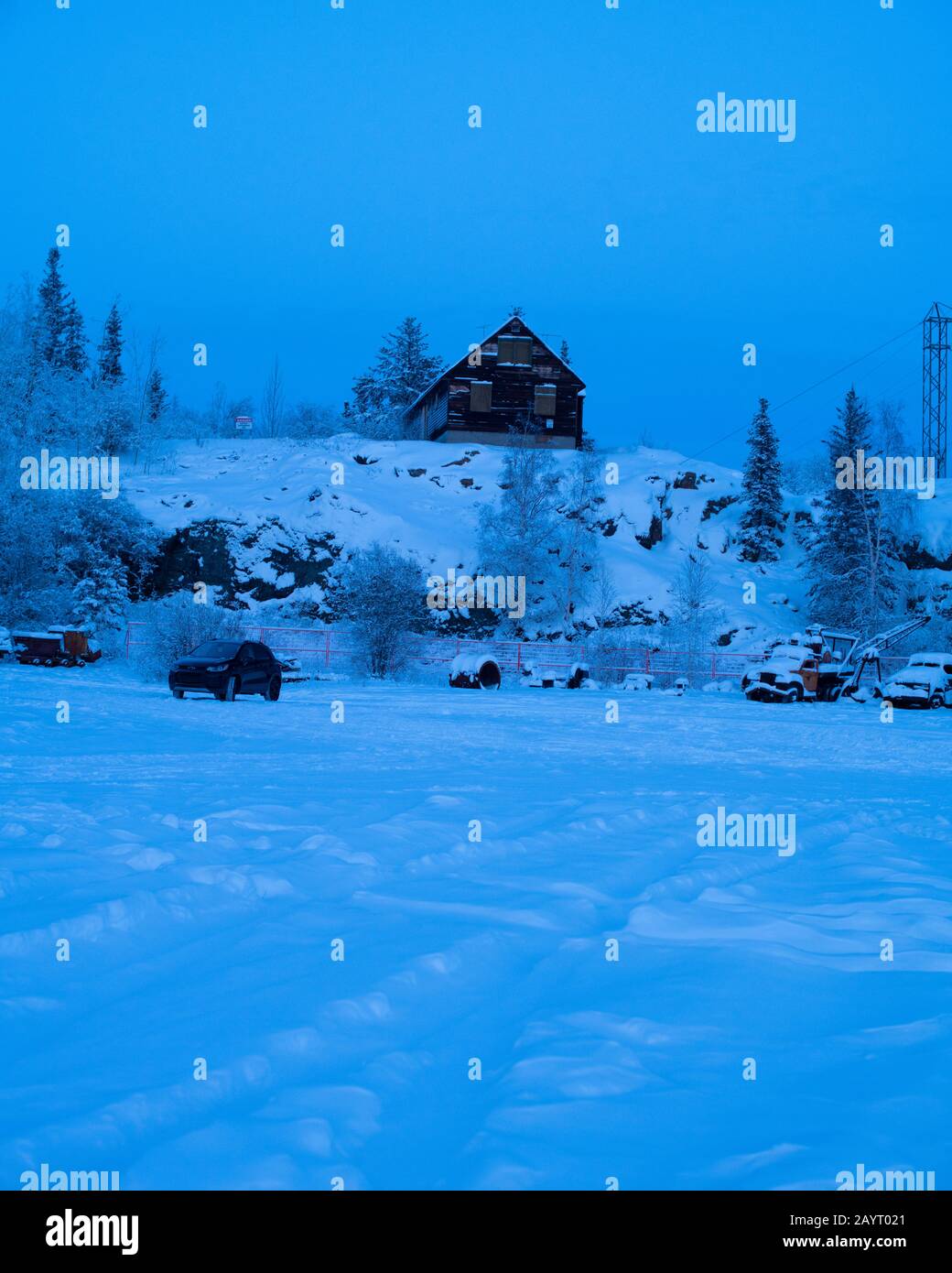 Cabin on a Snowy Hill in Yellowknife, Northwest Territories, Canada