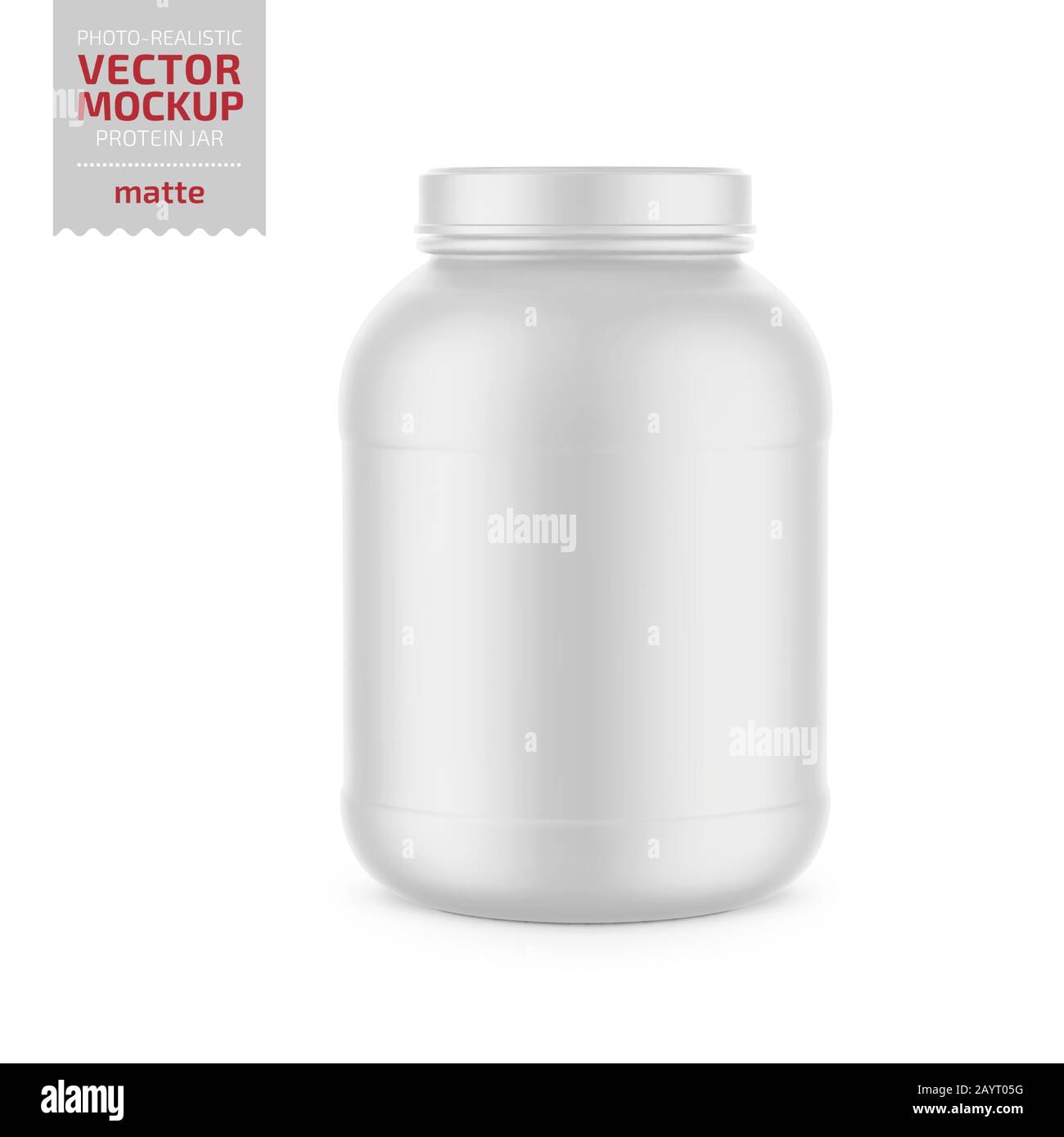 Empty Protein Powder Container Isolated On White Stock Photo