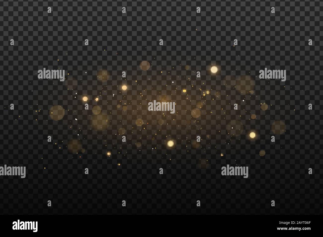 Abstract golden lights on a dark transparent background. Glares with ...