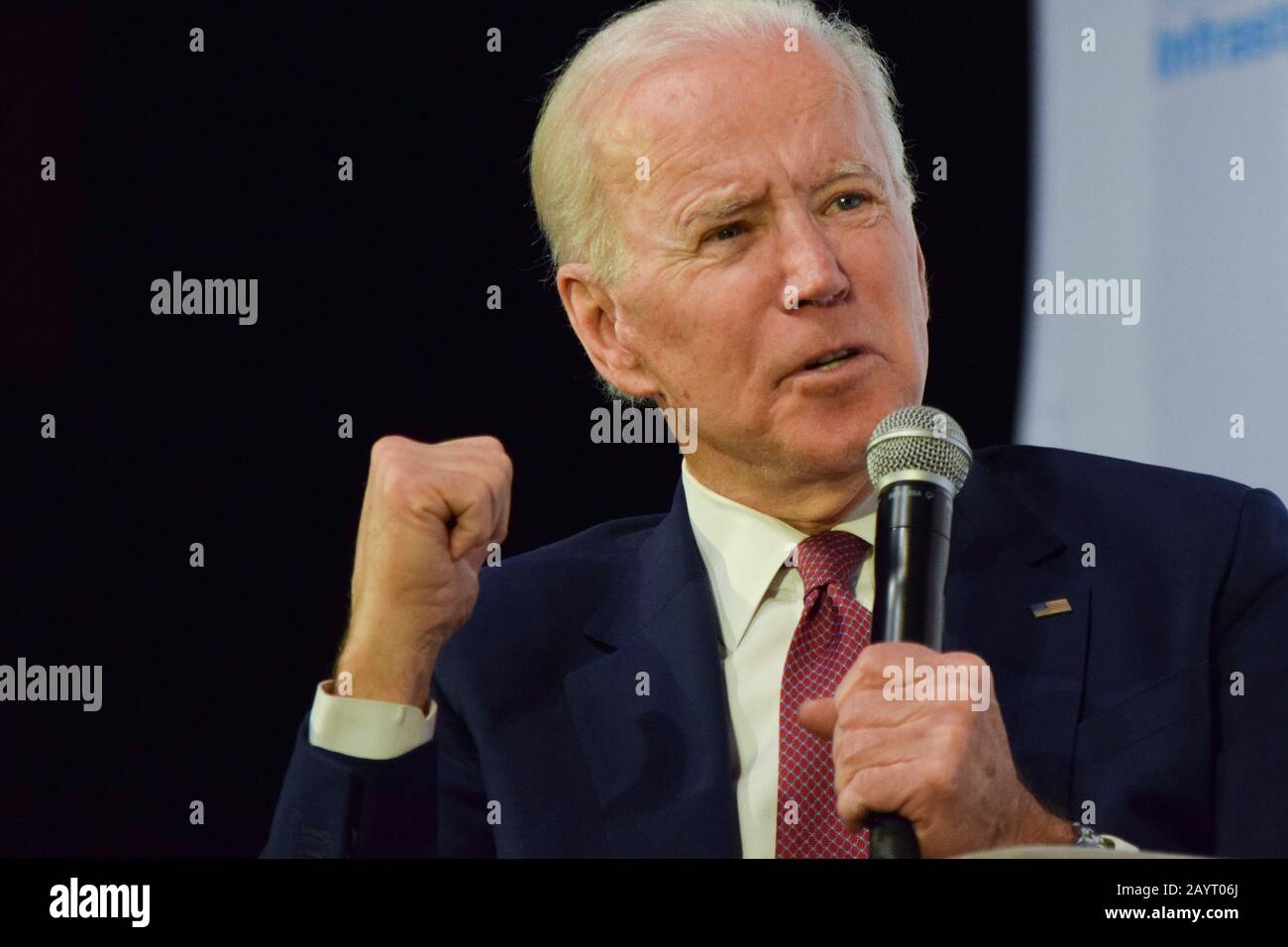 Las Vegas, United States. 16th Feb, 2020. Former Vice President Joe Biden discusses American infrastructure at the Moving America Forward, presidential candidate forum inside the UNLV Student Union on February 16, 2020 in Las Vegas, Nevada. Credit: The Photo Access/Alamy Live News Stock Photo