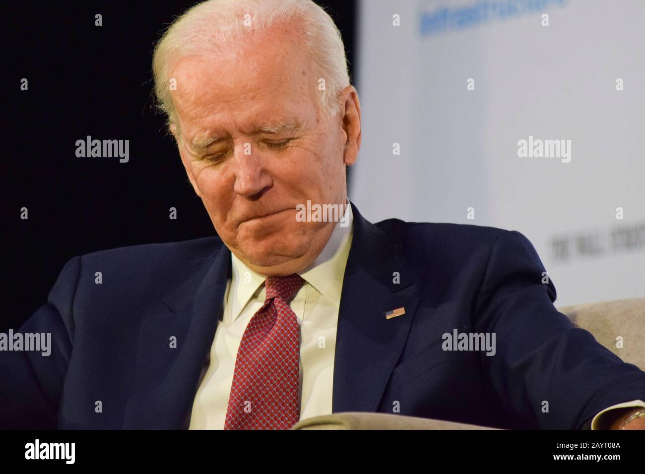 Las Vegas, United States. 16th Feb, 2020. Former Vice President Joe Biden discusses American infrastructure at the Moving America Forward, presidential candidate forum inside the UNLV Student Union on February 16, 2020 in Las Vegas, Nevada. Credit: The Photo Access/Alamy Live News Stock Photo