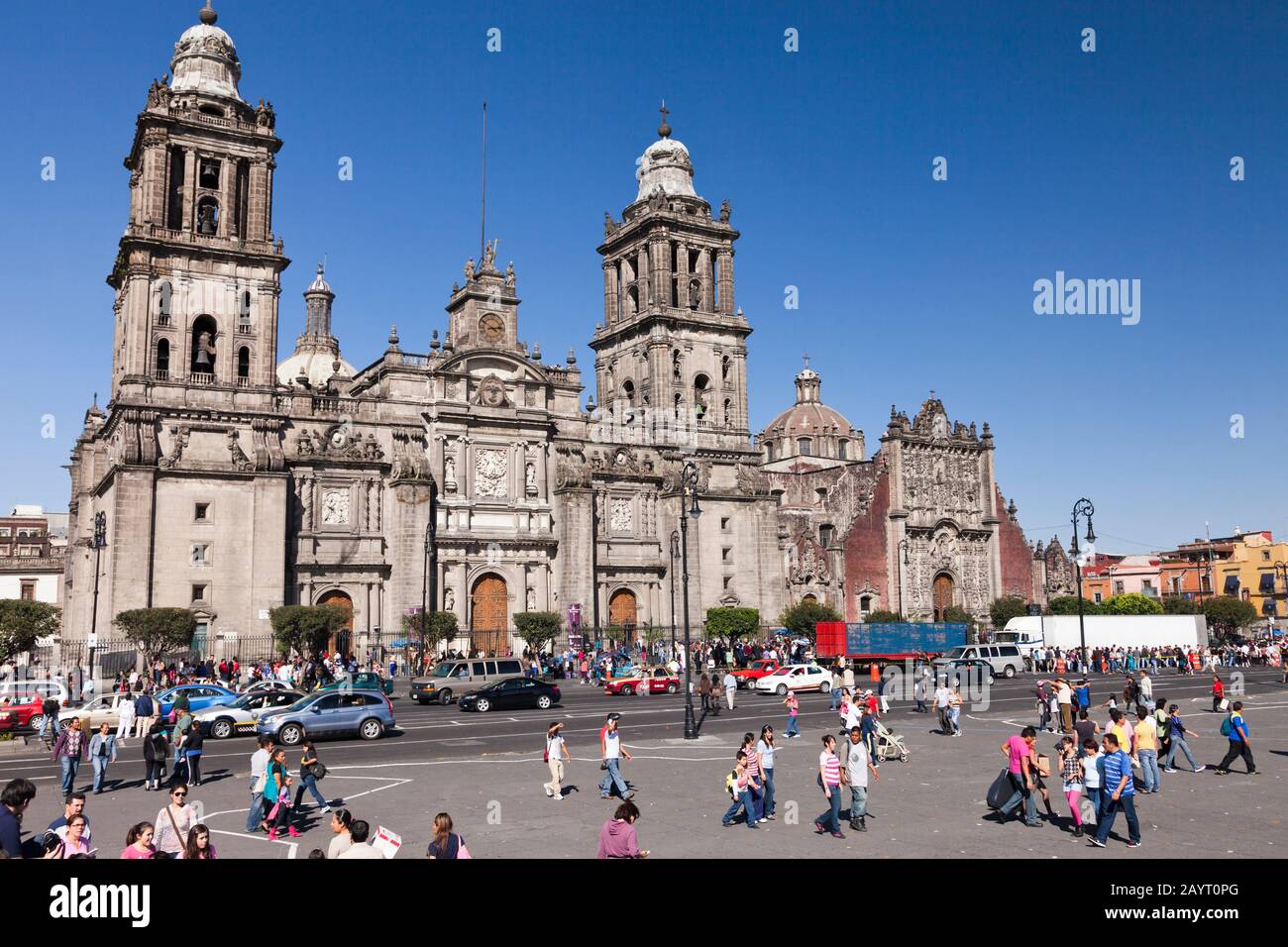 Mexico City Metropolitan Cathedral, Zocalo, Plaza de la Constitucion, Mexico City, Mexico, Central America Stock Photo