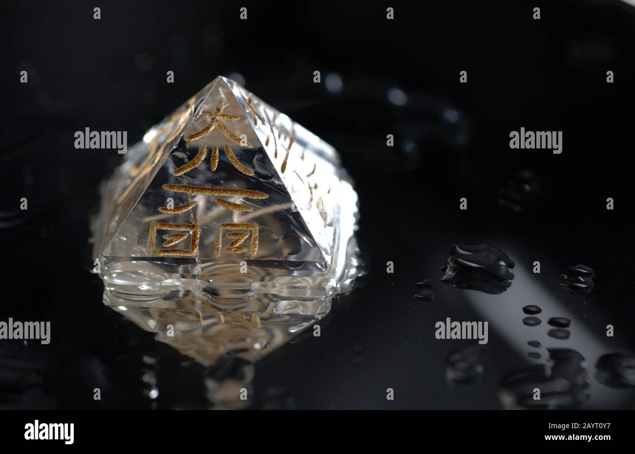 Crystal in Pyramid Shape With REIKI symbols Cho Ku Rei means Power