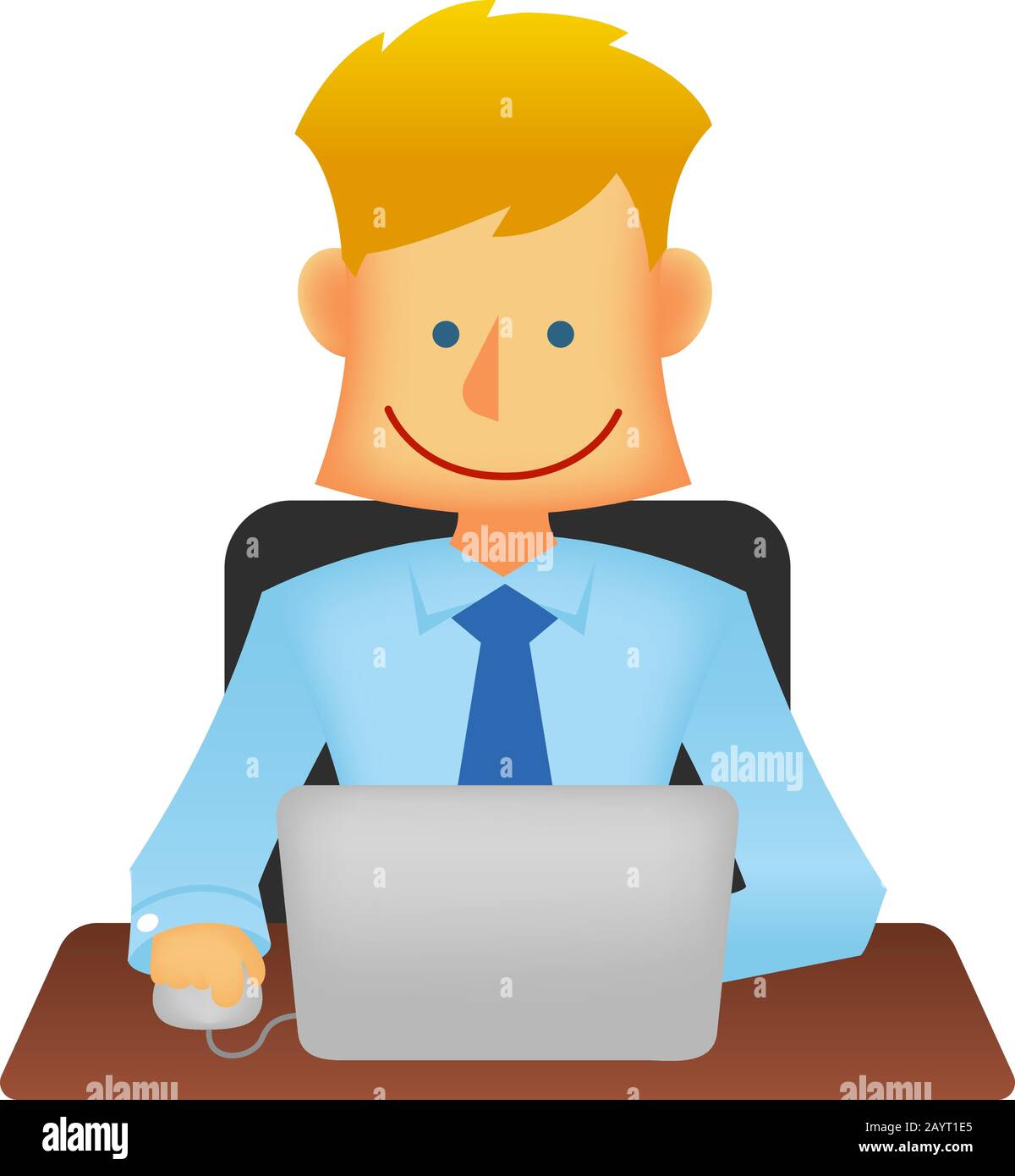 Young business person vector flat illustration (upper body) / working with a laptop computer Stock Vector