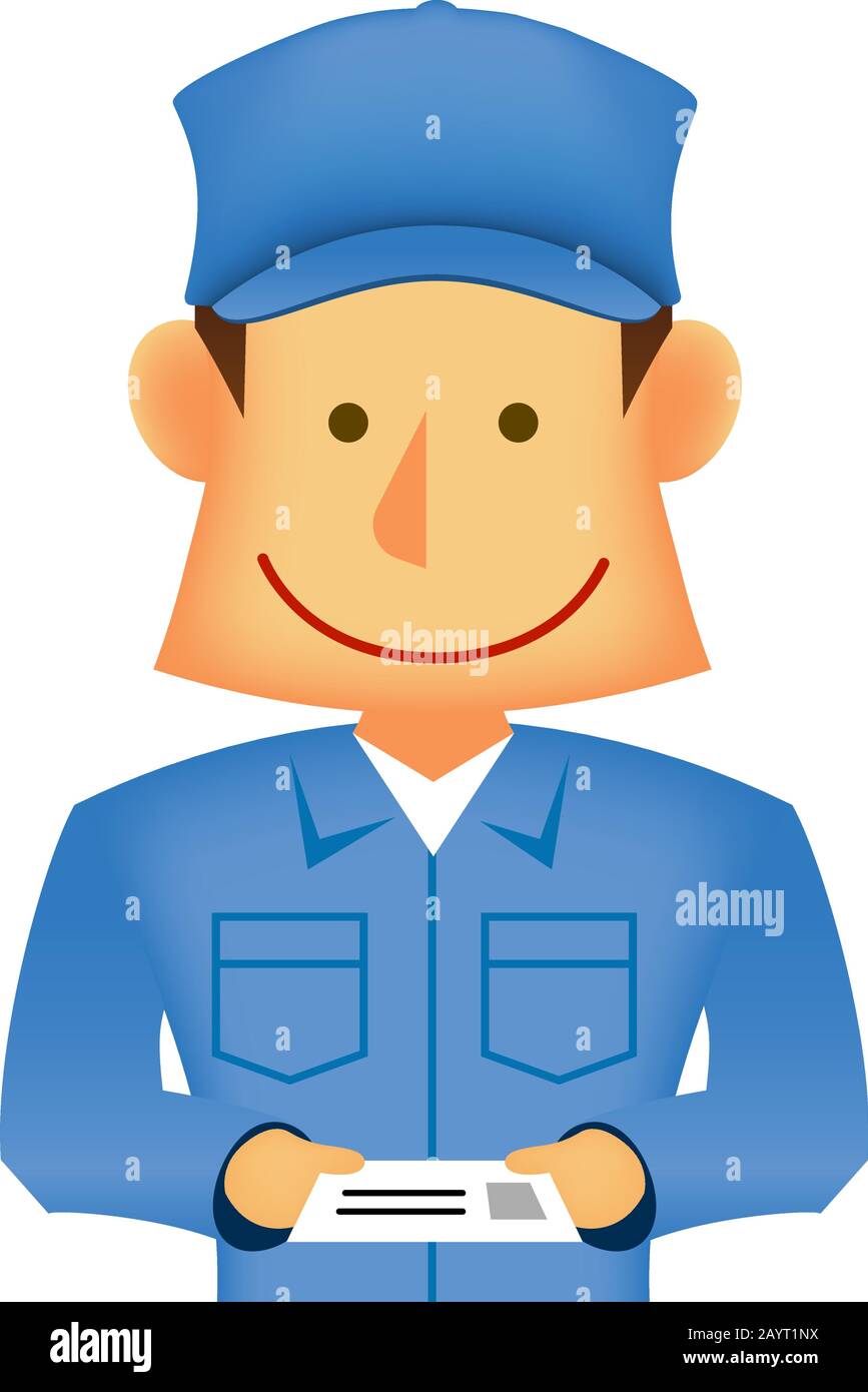 Young asian (Japanese, Korean etc.) blue collar worker (upper body) vector illustration (engineer,repairman,mechanic,delivery man etc.) / business car Stock Vector