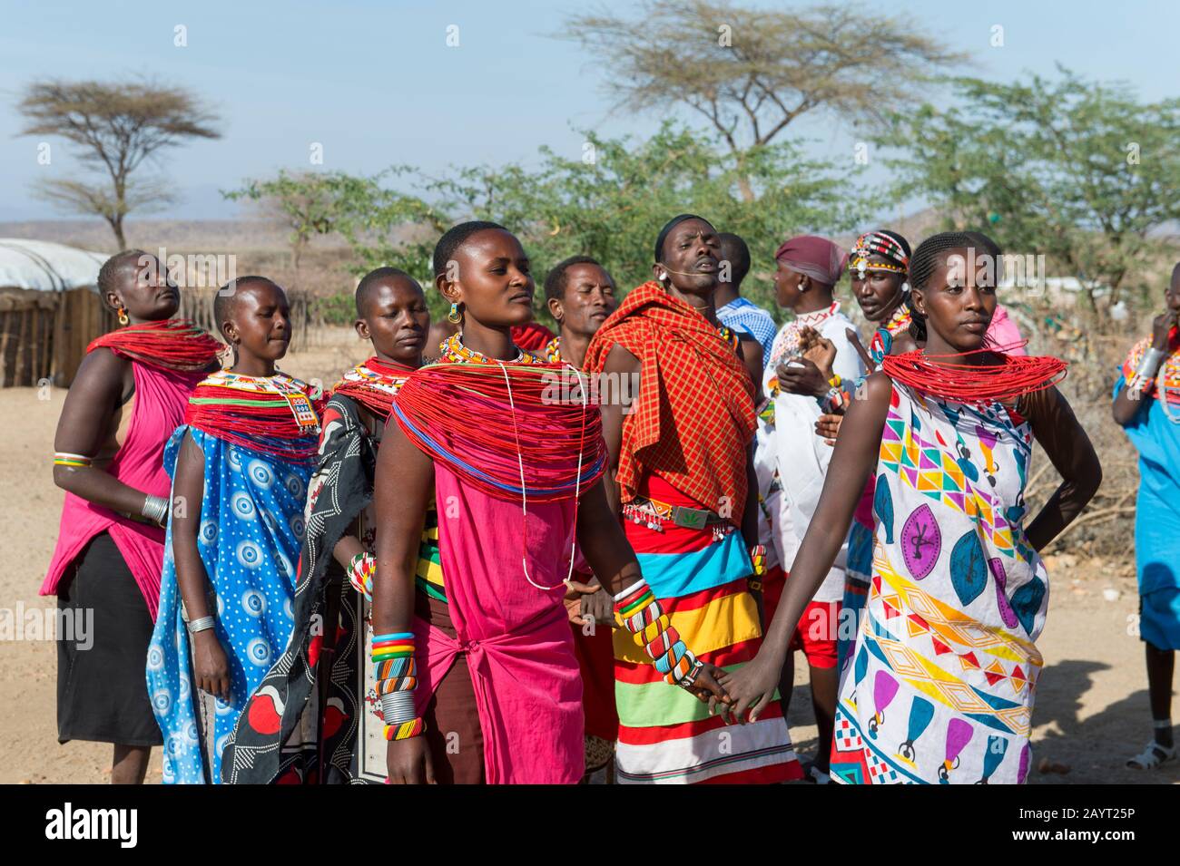 Samburu Tribes people dancing in a Samburu village near Samburu National Reserve in Kenya. Stock Photo
