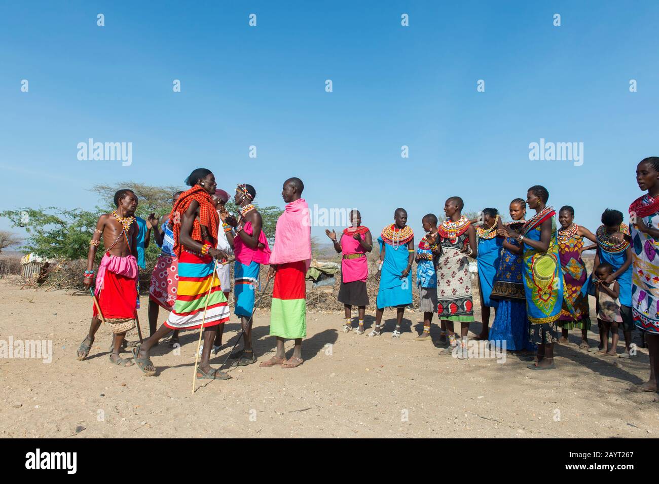 Samburu Tribes people dancing in a Samburu village near Samburu National Reserve in Kenya. Stock Photo