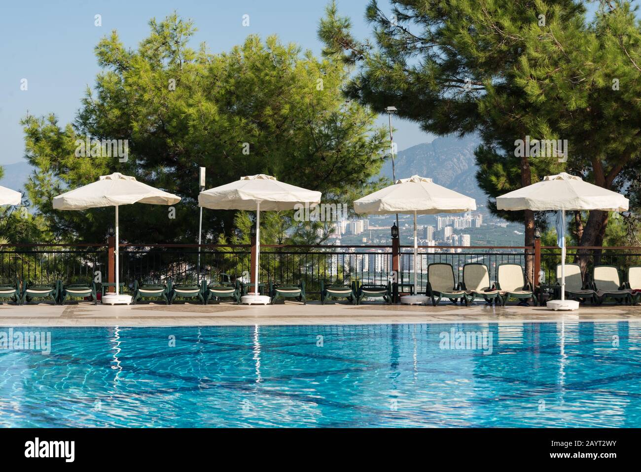Outdoors swimming pool in the Turkish resort Stock Photo