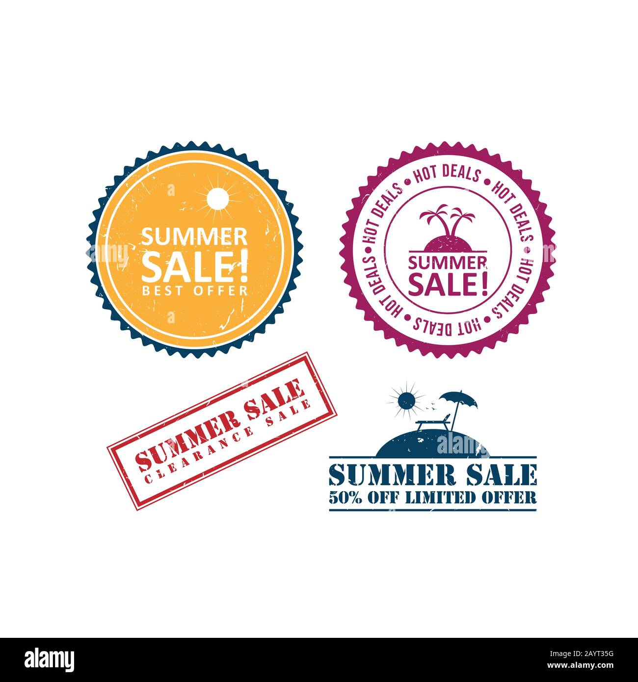 Set of summer sale rubber stamp design vector image. Sale logo